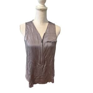 Go by Go Silk Sleeveless Top Gray Zipper Detail XS